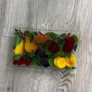 Peggy Karr Fused Glass Orchard Tray Signed